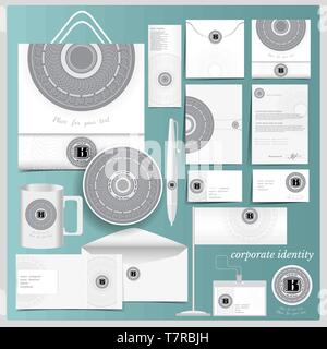 L'identité de l'entreprise blanc avec monogramme modèle cercle spirographic Illustration de Vecteur