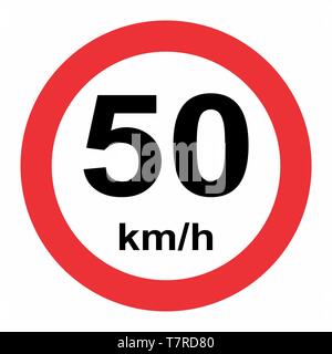 Illustration de la limite de vitesse de 50 km/h, signe de la circulation sur fond blanc Illustration de Vecteur