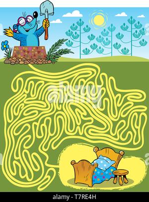 Dans le labyrinthe casse-tête d'illustration vectorielle, aider la mole maison Illustration de Vecteur