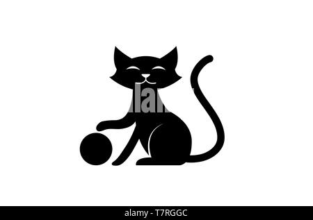 Black Cat souriez et jouez avec le logo du ballon vectoriel sur fond blanc Illustration de Vecteur