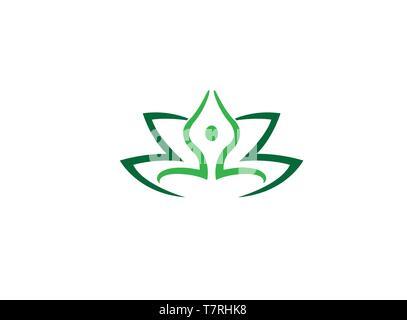 S'asseoir dans la position de méditation yoga nature logo vector illustration sur fond blanc Illustration de Vecteur