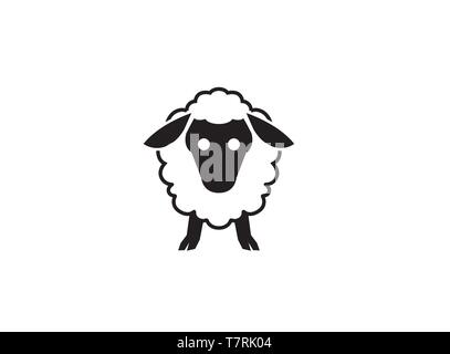 Adorable bébé mouton tête et visage mignon logo design illustration sur fond blanc Illustration de Vecteur