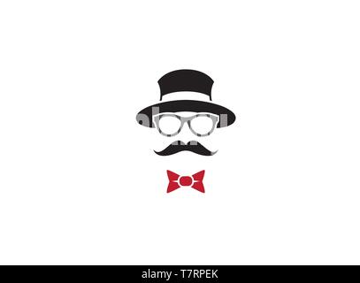 Chapeau melon avec des lunettes et moustache pour logo noeud papillon d'usure Illustration de Vecteur