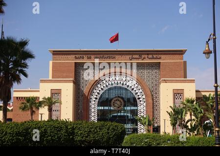 Marrakech, Maroc -29 MAR 2019- Vue de la Gare de Marrakech, le monument gare à Marrakech, Maroc. Banque D'Images