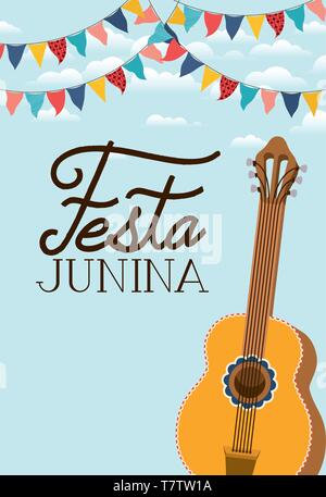 Festa junina avec guitare instrument Illustration de Vecteur