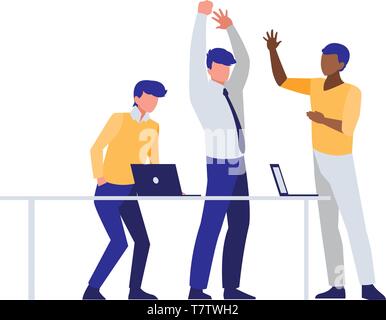 Groupe d'hommes d'interracial scène dans le bureau de conception d'illustration vectorielle Illustration de Vecteur
