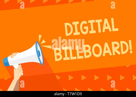 Affichage numérique montrant note par écrit. Concept d'affaires pour les affichages qui affiche les images numériques pour la publicité Human Hand Holding Megaphone avec Banque D'Images