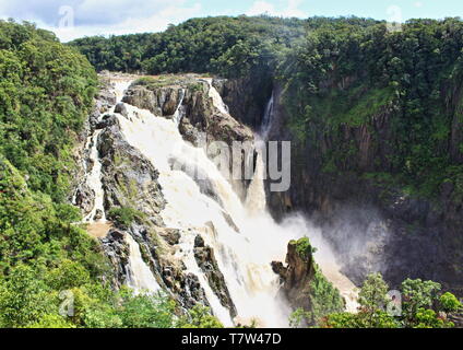 Thundering Barron Falls en pleine saison des pluies tardives flux le long de la rivière Barron à Barron Gorge jusqu'à Kuranda Range juste hors du nord de Cairns QLD Australie Banque D'Images