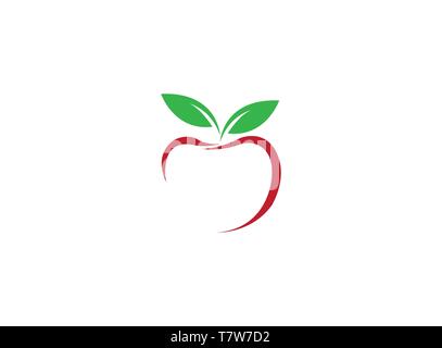 ligne de pomme avec fruit rouge avec feuilles logo vectoriel Illustration de Vecteur