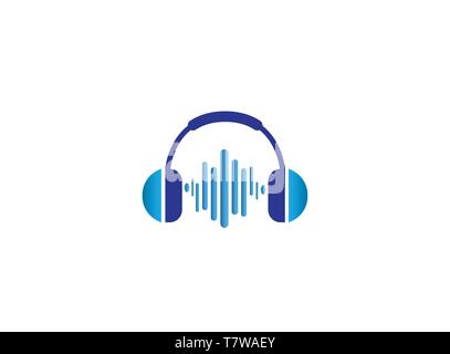 Avec écouteurs, casque beats musique Logo design Illustration de Vecteur