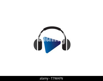 Avec écouteurs casque beats musique, jouer avec symbole pour la conception de logo Illustration de Vecteur