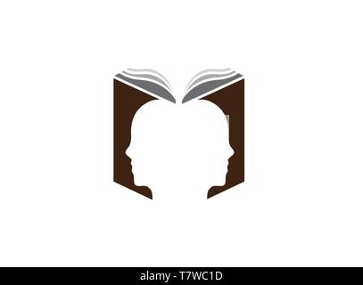 Personne tête dans le livre pour logo design illustration, l'éducation, l'icône symbole de réussite Illustration de Vecteur