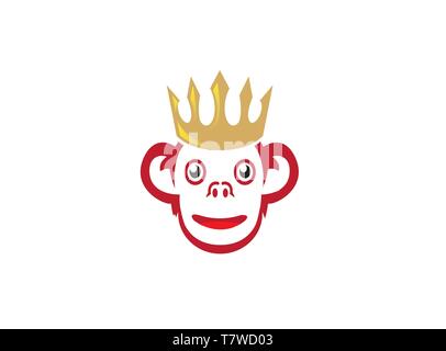 Smiling singe avec couronne d'or sur la tête pour la conception de logo Illustration de Vecteur