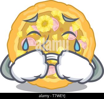 Pizza hawaïenne pleurer est servi plaques cartoon Illustration de Vecteur