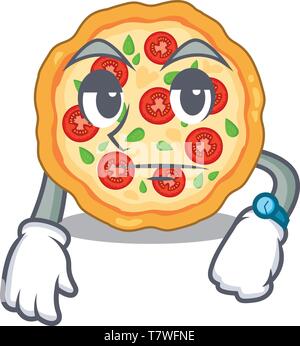 Pizza Margherita d'attente dans la mascot forme Illustration de Vecteur