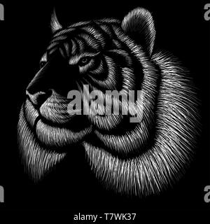 Le logo Vector tiger pour tatouage ou T-shirts ou d'extérieur. Style de chasse tigers imprimer sur fond noir. Banque D'Images