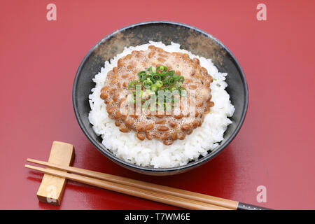 Les aliments japonais, riz blanc cuit avec le natto Banque D'Images