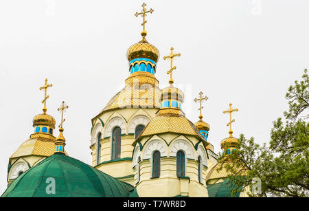 Vue sur les dômes de la Sainte Résurrection Église dans le centre de Kiev sur le site de l'église en bois de la résurrection de Chris Banque D'Images