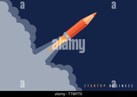 Concept de démarrage d'entreprise lancement d'une fusée avec crayon EPS10 vector illustration Illustration de Vecteur