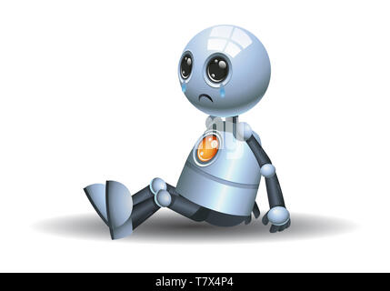 Illustration d'un petit robot en pleurant s'asseoir sur le plancher isolé sur fond blanc Banque D'Images