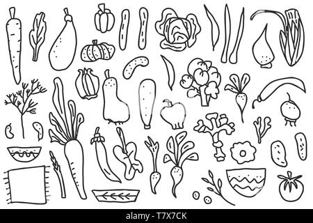 Ensemble de légumes vecteur forme. Collection de veg en style doodle isolé sur fond blanc. Illustration de Vecteur