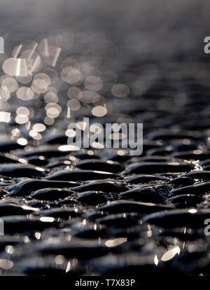 Macro image de l'eau perler (rosée du matin) sur une surface métallique noir Banque D'Images
