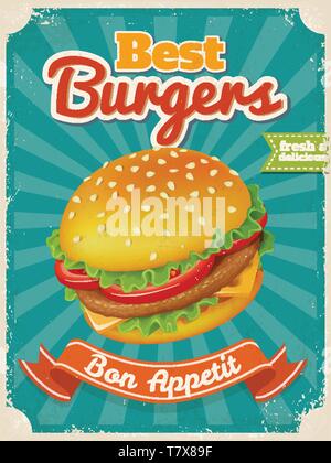 Vector Best Burgers affiche ou avec carte détaillée haut vector illustration burger. Illustration de Vecteur