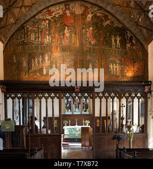 La peinture sur panneaux de bois de Doom à Saint James la grande église, Dauntsey, Wiltshire, England, UK Banque D'Images