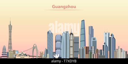 Vector illustration de Guangzhou City skyline at sunrise Illustration de Vecteur