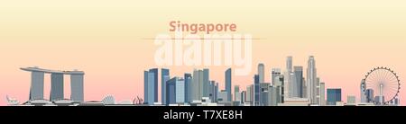 Vector illustration of Singapore city skyline at sunrise Illustration de Vecteur