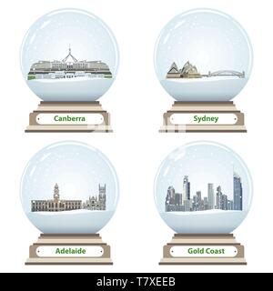 Vector collection de boules à neige à l'intérieur d'horizon de la ville australienne Illustration de Vecteur