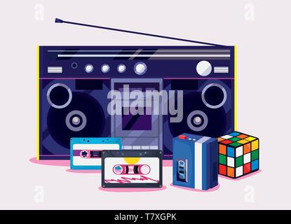 K7 Musique boombox stéréo WALKMAN® cube jeu retro 80s style vector illustration Illustration de Vecteur