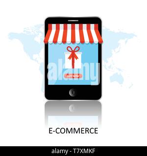 Les achats en ligne. Celui-ci en boutique sur internet. Concept de marketing mobile et e-commerce. Illustration de Vecteur