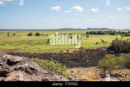 Vue imprenable sur l'Ubirr Rock de la brousse naturelle avec rock de grès dans le Parc National de Kakadu, dans le Territoire du Nord de l'Australie Banque D'Images