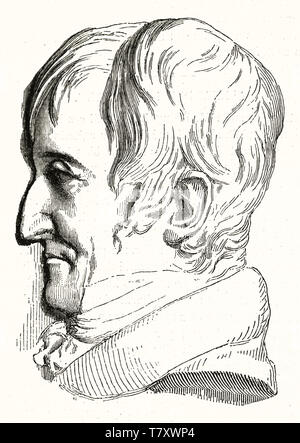 Reproduction d'Alexandre profil Brognaniart (1770 médaillon de portrait - 1847 Français). Bas-relief style, après d'Angers publ. sur Magasin pittoresque Paris 1848 Banque D'Images