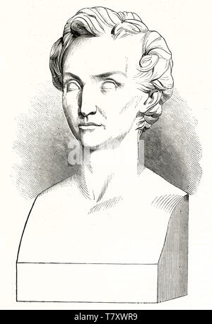 Reproduction de Casimir Delavigne et une partie de la tête du buste de pierre à sculpter (bloc 1793 - 1843) poète et dramaturge français. Après D'Angers publ. sur Magasin pittoresque Paris 1848 Delavigne Banque D'Images