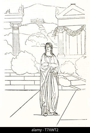 La tragédie grecque de Sophocle Électre (caractère) sur un fond drawed hellénistique dans un style de ligne de contour minimale. Par Etex publ. sur Magasin pittoresque Paris 1848 Banque D'Images