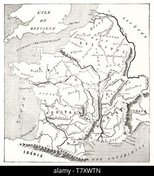 La Gaule, la France d'aujourd'hui, vieille carte, comme Strabon pourrait avoir conçu. En blanc et blanc illustration par MacCarthy publ. sur Magasin pittoresque Paris 1848 Banque D'Images