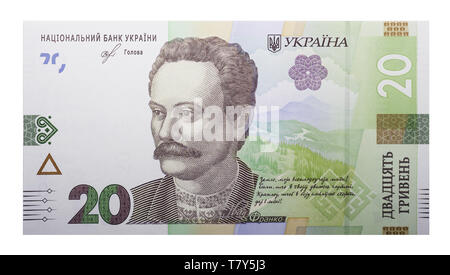 Nouvelle note 20 hryvnia ukrainien - à l'avant de l'échantillon, 2018 Banque D'Images