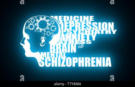 Illustration d'une tête avec cerveau Banque D'Images