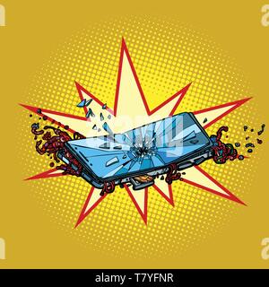 Pour téléphone intelligent écran cassé. Comic cartoon retro pop art dessin illustration vectorielle Illustration de Vecteur