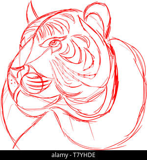 Le logo Vector tiger pour tatouage ou T-shirts ou d'extérieur. Style de chasse tigers imprimer sur fond noir. Banque D'Images