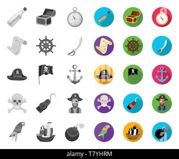 Pirate, voleur mer télévision,mono set icônes de collection pour la conception. Trésors, symbole vecteur attributs images illustrations. Illustration de Vecteur