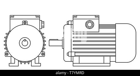 Illustration de l'avant et moteur électrique contour vue latérale Illustration de Vecteur