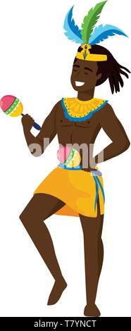 L'homme afro coiffure en plumes de célébrer avec les maracas Brésil carnival vector illustration graphic design Illustration de Vecteur