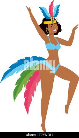 Femme avec une coiffe de plumes danse avec bikini brazil carnival vector illustration graphic design Illustration de Vecteur