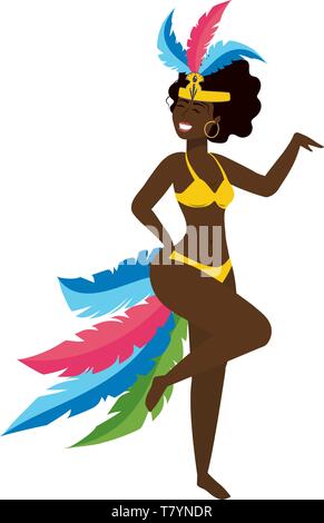 Femme avec une coiffe de plumes danse avec bikini brazil carnival vector illustration graphic design Illustration de Vecteur