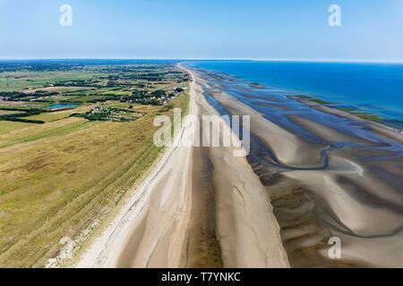 France, Manche, Ste Marie du Mont, Utah Beach le 6 juin 1944, plage du débarquement (vue aérienne) Banque D'Images