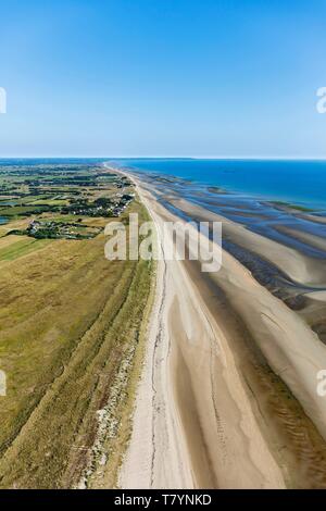 France, Manche, Ste Marie du Mont, Utah Beach le 6 juin 1944, plage du débarquement (vue aérienne) Banque D'Images