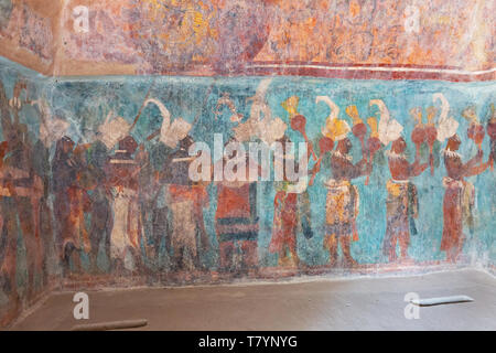 Peintures murales Bonampak Bonampak maya au Mexique. Cette image de prix1, des trois chambres dans le Temple de murales montrant un rassemblement de dignitaires Banque D'Images